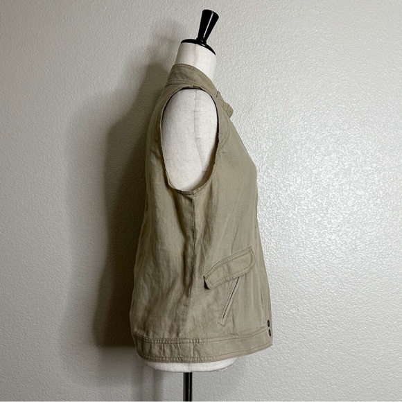 Michael Stars 100% Linen Tan Military Fully Zip Vest Jackets, Sz Large - Picture 7 of 12